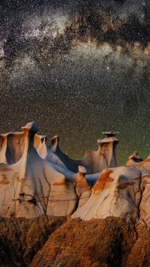 Milky Way over Hoodoo rock formations
