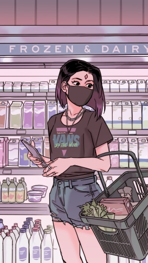 Raven from Teen Titans in a grocery store