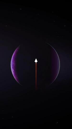 Minimalist rocket launching towards a purple planet