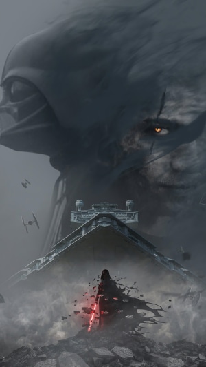 Darth Vader from Star Wars with Star Destroyer