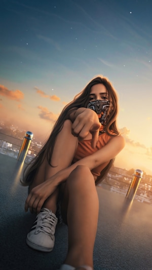 Digital art of a woman wearing a mask