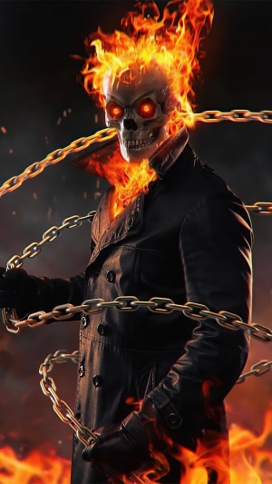 Ghost Rider with flaming skull and chains 4K