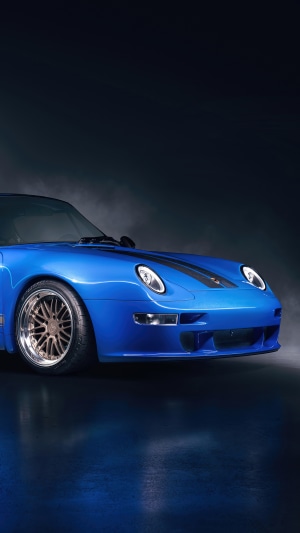 Blue Porsche 911 with racing stripes