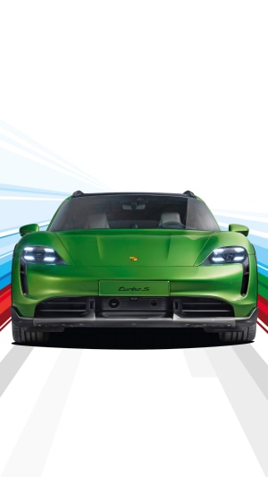 Green Porsche Taycan Turbo S front view