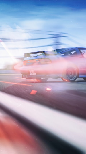 Blue drifting car with red smoke trail