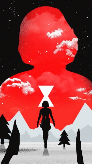 Black Widow Silhouette in Red Landscape