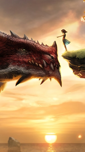 Girl and Dragon at Sunset