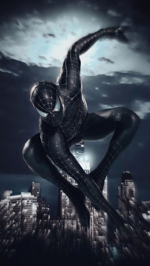Spider-Man in Black Suit over City