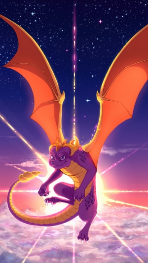 Spyro the Dragon flying in the sky