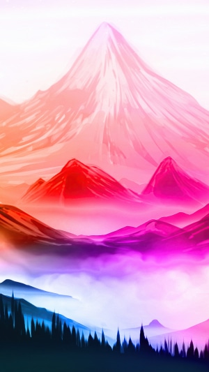 Colorful digital art painting of mountains