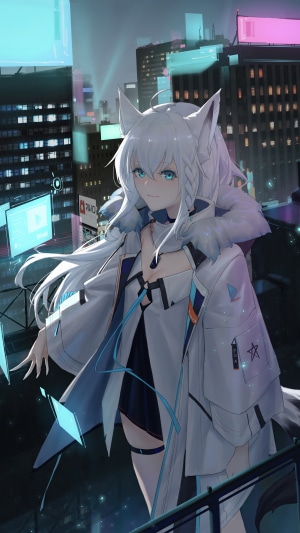 Shirakami Fubuki from Hololive in a futuristic city