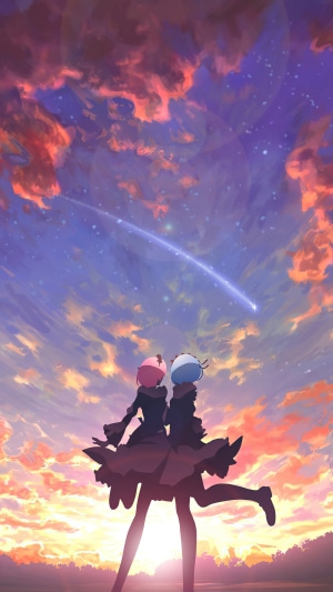 Rem and Ram from Re:Zero watching a shooting star
