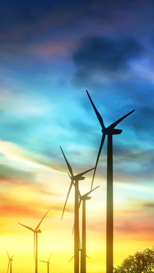 Windmills at sunset, digital art