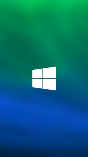 Windows 10 logo on a green and blue gradient