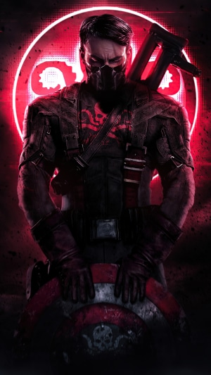 Captain America from Marvel Comics in dark attire