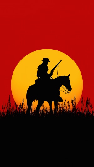 Silhouette of a cowboy on a horse with a rifle