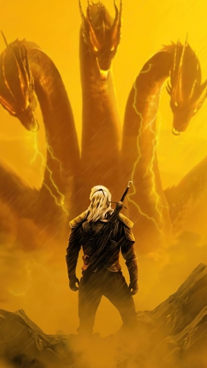 Geralt of Rivia faces King Ghidorah from The Witcher 4K