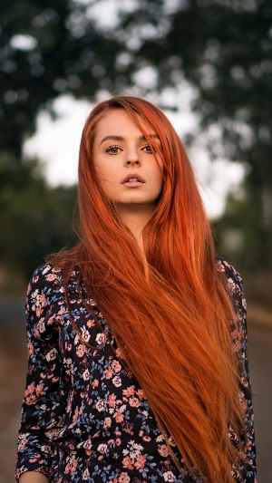 Redhead girl in floral dress