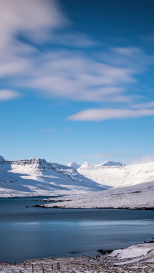 Snowy mountains and lake in Iceland