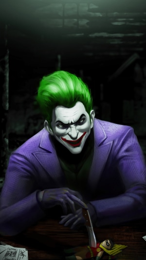 Joker with a knife over Robin artwork 4K