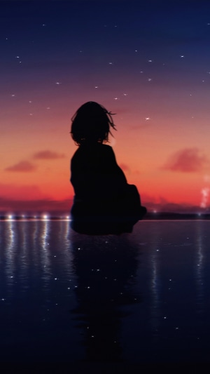 Silhouette of a person against a sunset sky