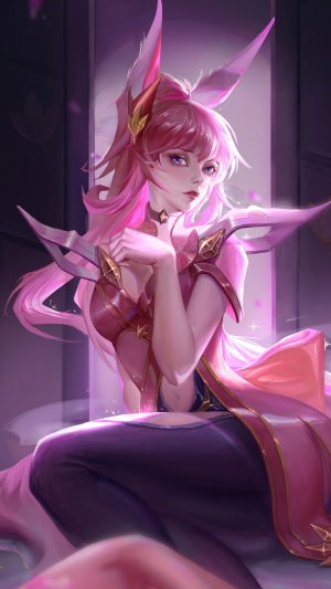 Artwork of a woman with pink hair and bunny ears