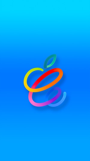 Colorful Apple Logo on Blue Background