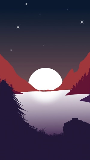 Minimalist digital artwork of a moonlit landscape