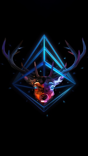 Deer head with geometric blue frame by Justin Maller