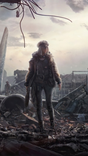 Post-apocalyptic woman in ruins