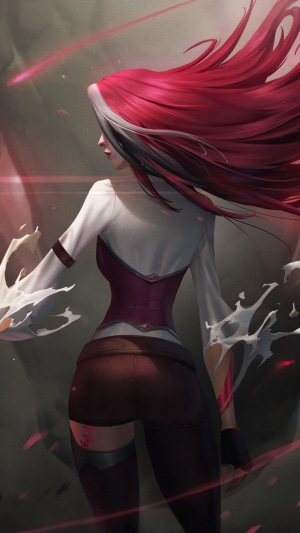 Artwork of a warrior with long red and white hair