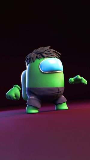 Among Us character dressed as Hulk
