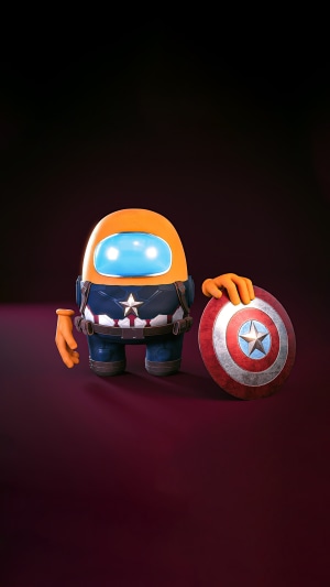 Among Us character dressed as Captain America with shield