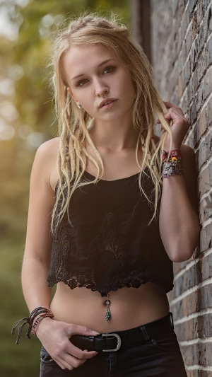 Young woman with dreadlocks and piercings