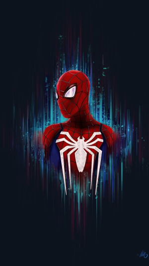 Spider-Man artwork with abstract background