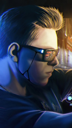 Cyberpunk man with digital glasses
