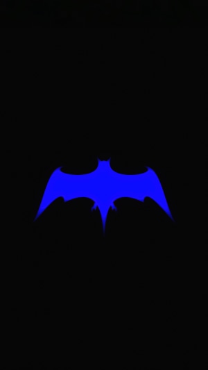 Blue bat logo on black background