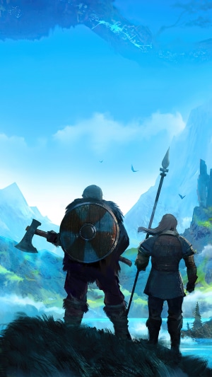 Two Vikings with axe and spear in Valheim 4K