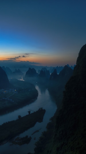 River and karst mountains at sunrise