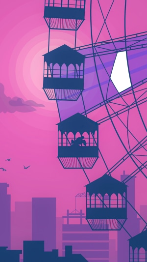 Minimalist Ferris wheel couple dancing at sunset