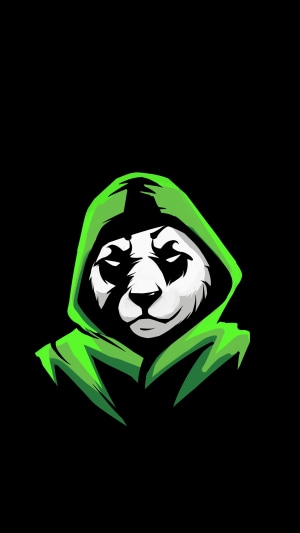 Panda wearing a green hoodie