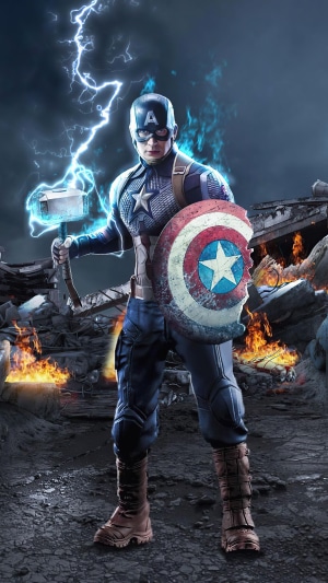 Captain America with Mjolnir and Shield