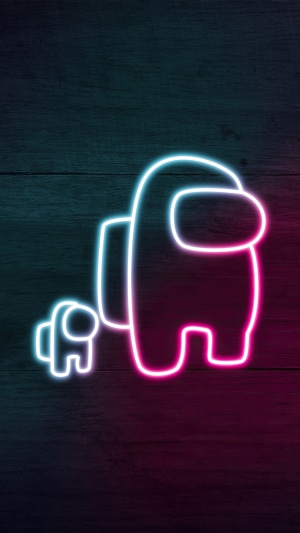 Among Us characters in neon outline