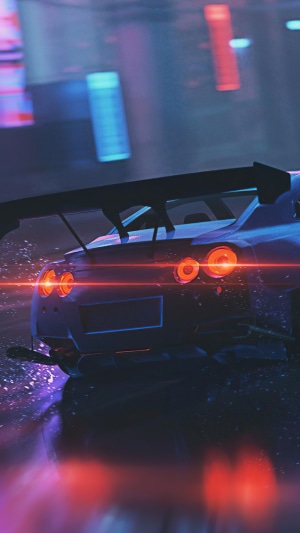 Nissan GTR Sports Car Rear View at Night