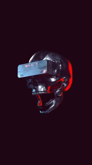 Minimalist digital art of a skull with VR headset