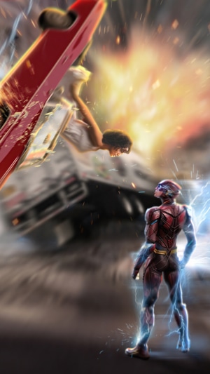 The Flash from Justice League in a car crash