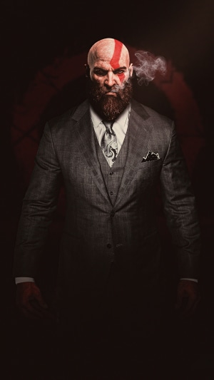 Kratos from God of War in a suit