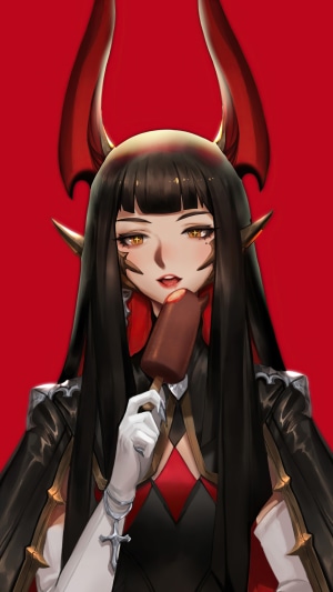 Anime girl with horns eating popsicle