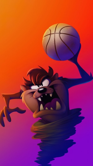 Taz from Space Jam: A New Legacy playing basketball