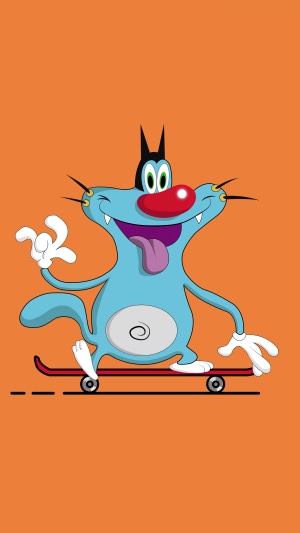Oggy from Oggy and the Cockroaches skateboarding